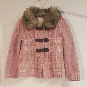 Savannah Pink Knit Sweater with Faux Fur Collar
